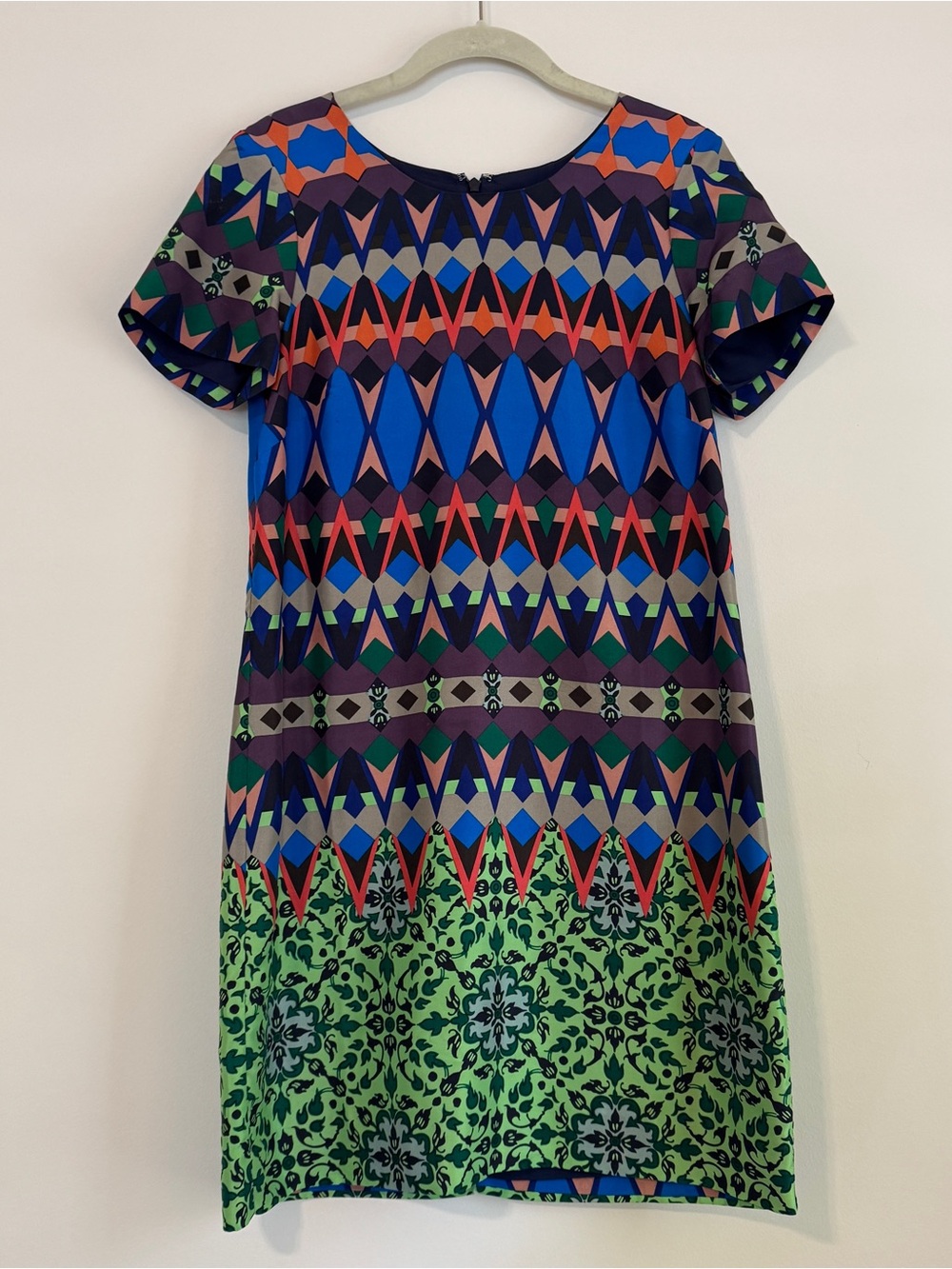 J. Crew Geometric & Floral Silk Shift Dress in Blue, Green, Purple